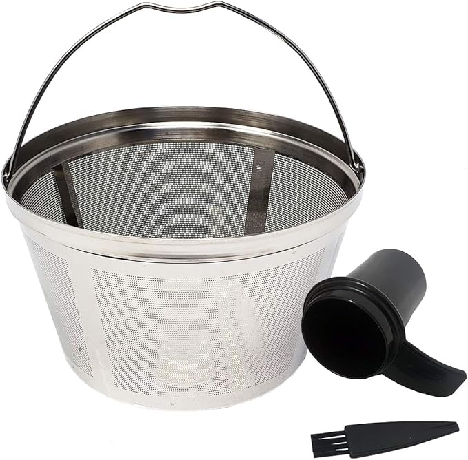 GOLDTONE Stainless Steel Coffee Filter - 8-12 Cup Basket Reusable Metal Filter for Mr. Coffee and Black and Decker Machines - Includes Scoop and Brush