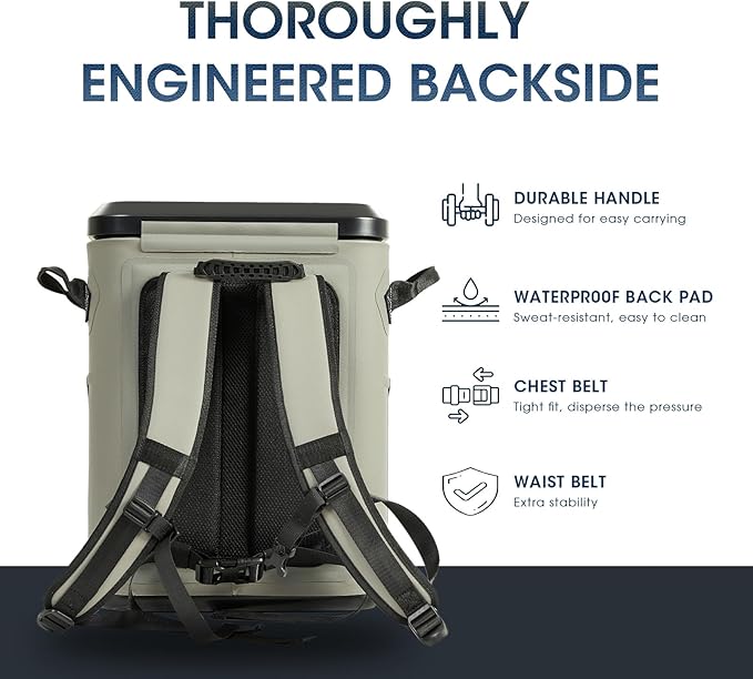 Magnetic Backpack Cooler Bag, Cold Retention Soft Coolers 30 Can Insulated Soft Sided Cooler with Waterproof Bag