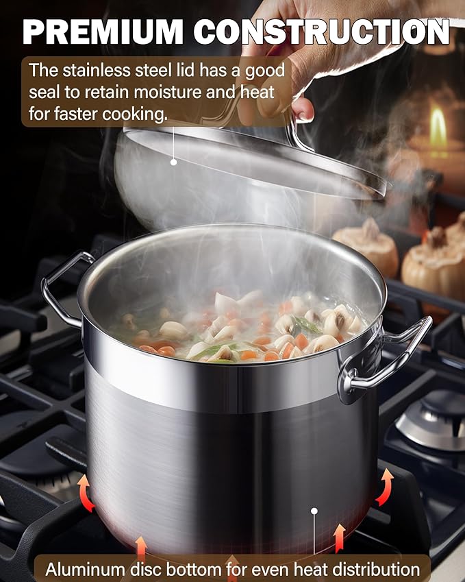 Cooks Standard Stockpots Stainless Steel, 11 Quart Professional Grade Stock Pot with Lid, Silver