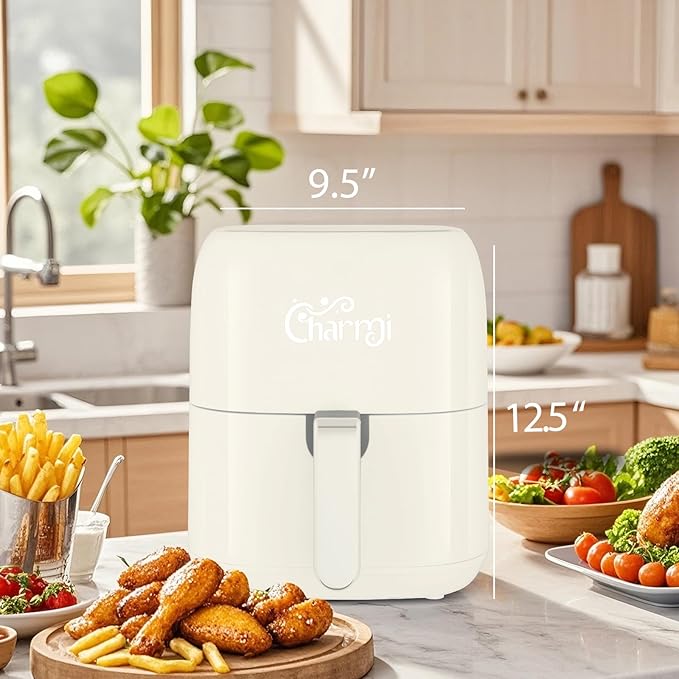 Charmi 5QT Air Fryer – Beautiful Retro Design, Stylish Countertop Look, Nonstick & PFAS-Free, Safe Auto Shutoff, Digital Touchscreen, 8 Cooking Presets (Cream White)