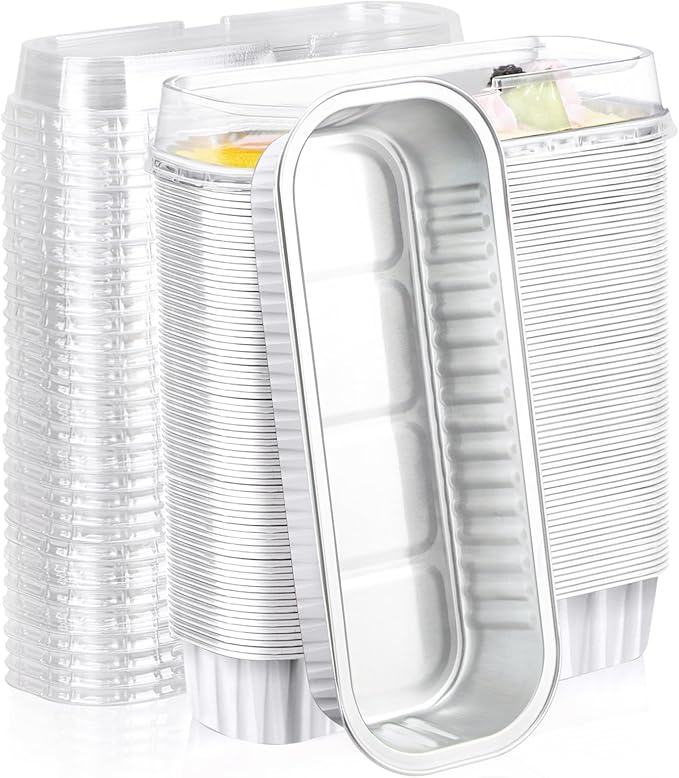 EUSOAR Baking Cups with Lids, 100pcs 6.8oz White Aluminum Foil Mini Loaf Cake Baking Cups Pans with Lids, Disposable Ramekins Containers Creme Brulee Souffle Muffin Liners for Birthday Party Wedding