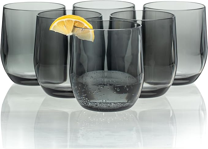 14-ounce Plastic Stemless Wine Glasses, All Purpose Arcylic Glasses, set of 6 Grey Reusable Shatter-resistant Dishwasher Safe