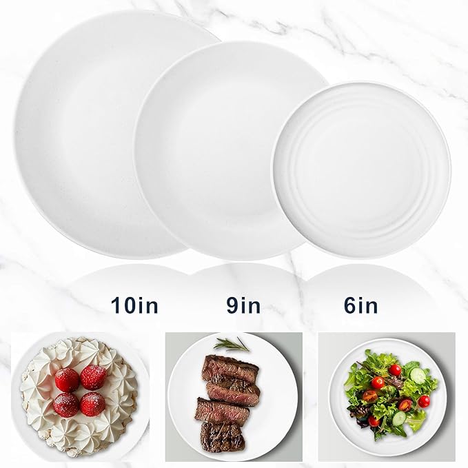 Wheat Straw Plate and Bowl sets with cups and cutlery set of 64 - Unbreakable Dinnerware service for 8 - Microwave and Dishwasher safe dish sets for kitchen,indoors and out doors.White