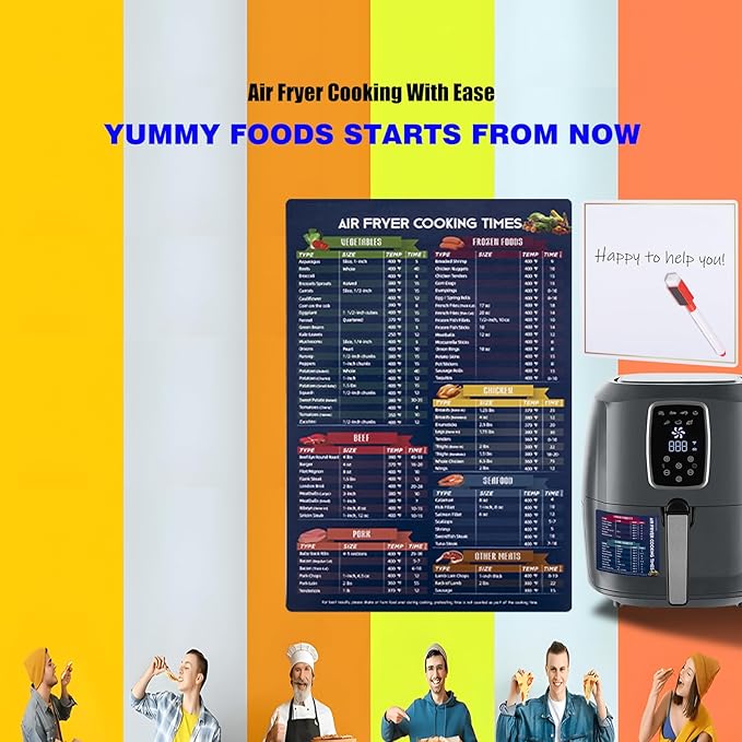 Easy Air Fryer Magnetic Cheat Sheet For Beginners and Expert Users, Air Fryer Cooking Time Magnet Sheet, Air Fryer Cooking Guide, Kitchen Gadgets,Air Fryer Accessories