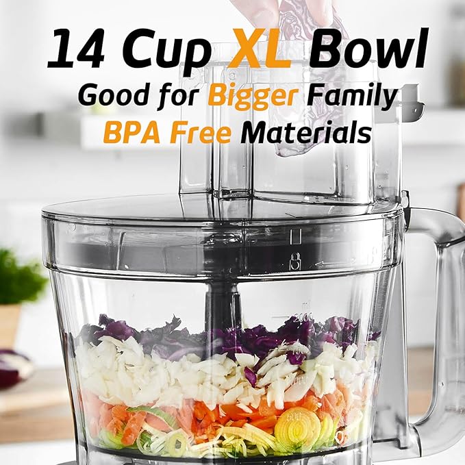 14-Cup Aluminum-Diecast Food-Processor-XL Bowl, Large Chute, 800W Motor & Silver Die-Cast Base, Slicing & Shredding, Chopping & Mixing, For Fries, Cheese, Meat & Veggie Prep, For Home Kitchen