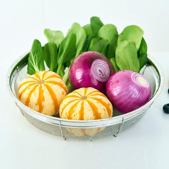 Fine Mesh Strainer for Kitchen, Stainless Steel Colander Bowl for Pasta, Rice, Fruit, Metal Net Baskets with Resting Base - Strain, Drain, Rinse (Diameter 9.84 inch)