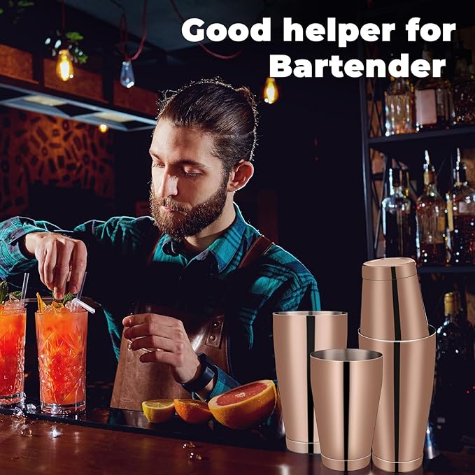 Sabary 6 Pcs Cocktail Shakers Professional Bar Shaker Boston Set Stainless Steel Martini Drink Mixer Basic Tool Weighted Shake Metal Can Cocktail Shaker Set, 18 Oz, 28 oz (Bronze)
