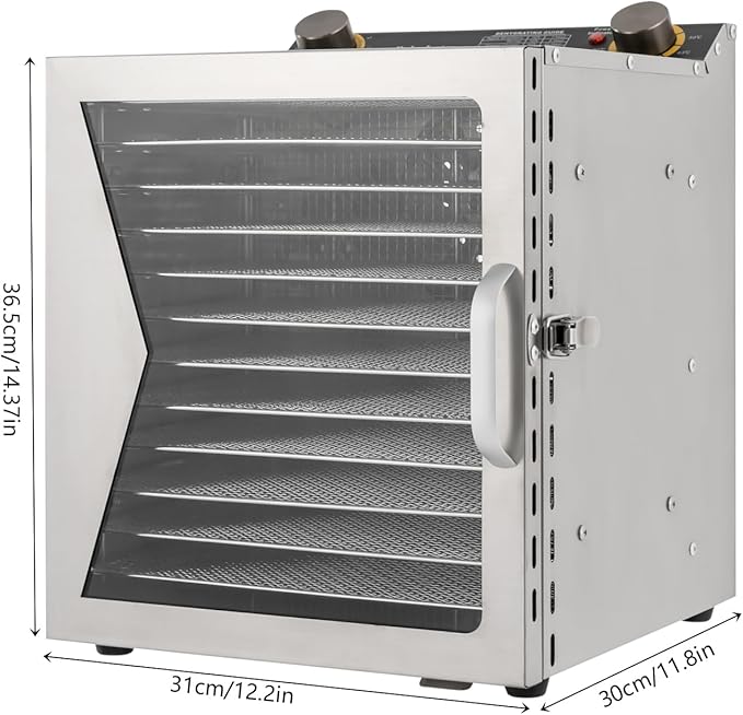 Commercial Food Dehydrator Machine, 800W Electric Dehydrator Machine with 12 Trays, Stainless Steel Dehydrater Biltong Maker for Herbs, Veggies, Fruits, Meat, Yogurt & Dog Treats