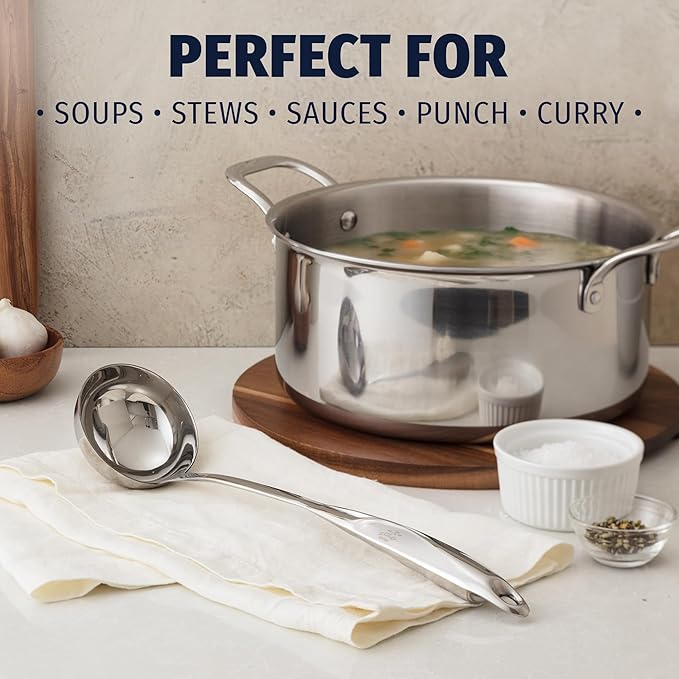 Zulay Kitchen Stainless Steel Soup Ladle – Lightweight, Strong & Durable Metal Ladle – Easy to Use, Comfortable Grip, Heat Resistant & Dishwasher Safe – Perfect for Home Cooks & Chefs (13")