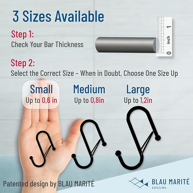 10-Pack Metal S Hooks for Hanging – Heavy-Duty S-Shaped Hooks with Safety Buckle – Fits Bars up to 0.6 in – Anti-Drop Hooks for Kitchen, Pot Racks & Towel Bars – White (Small)