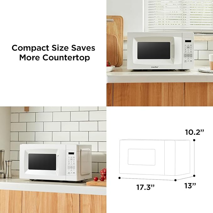 COMFEE' EM720CPL-PM Countertop Microwave Oven with Sound On/Off, ECO Mode and Easy One-Touch Buttons, 0.7 Cu Ft/700W, Pearl White