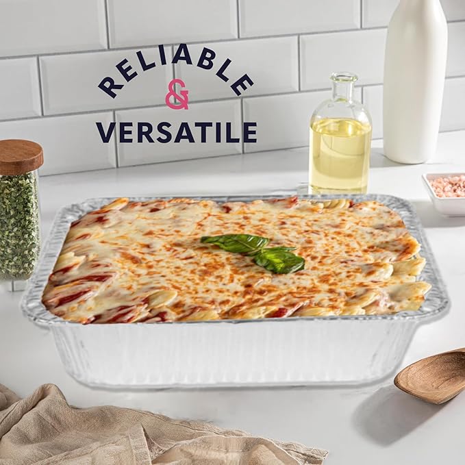 INFINITY EL Disposable Aluminum Foil Pan 25 Pack | Half Size 12.5" x 10" x 2.5" Deep Disposable Baking Pan | Heavy Duty Aluminum Foil Pan for Roasting Turkey, Lasagna, Thanksgiving, Christmas, Pary