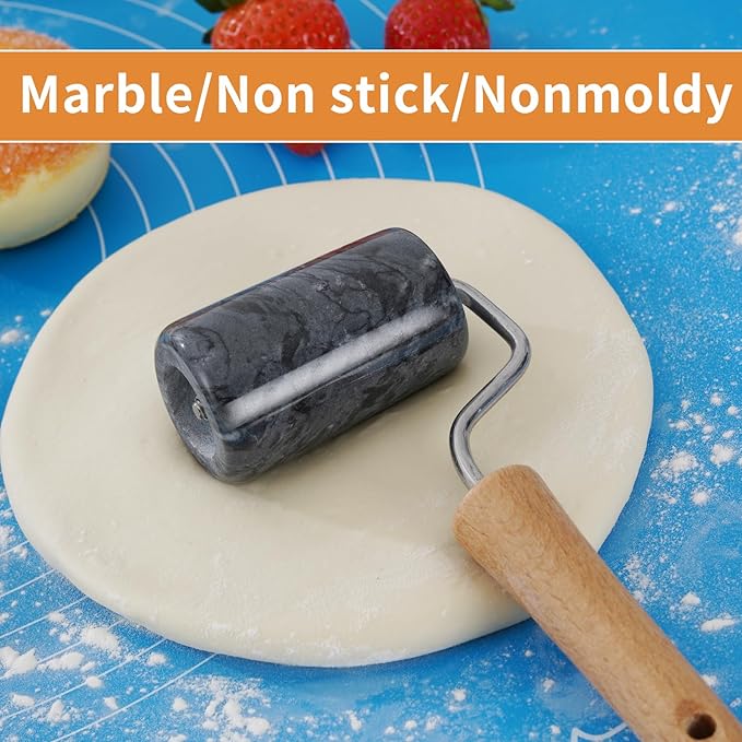 Tianman Rolling Pin Pizza Roller, Marble Roller Non-Stick T-Type, For Cake Baking Tortilla Fudge Pizza Cookies and Other Kitchen Baking Cooking (Type 3 Black).
