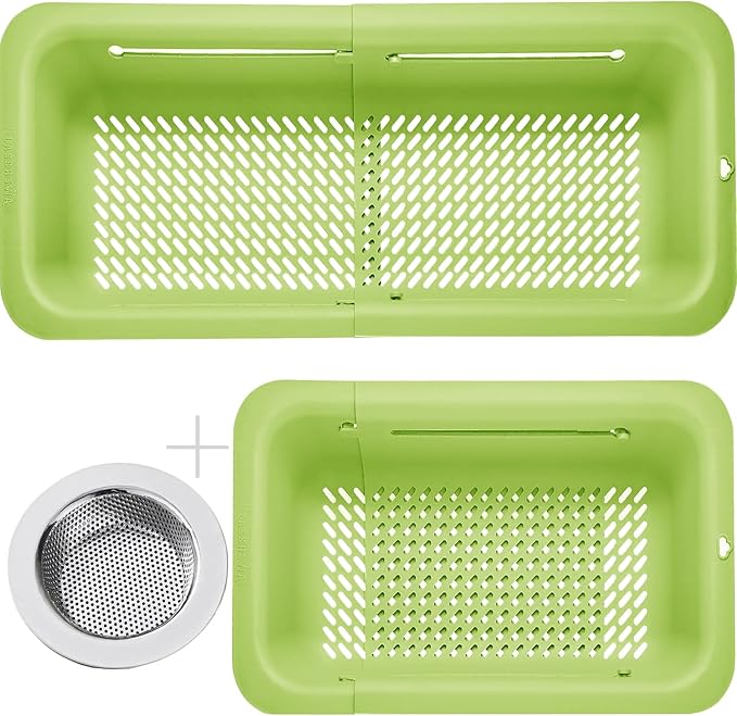 LASSHSWA Collapsible Colander and Strainer for Kitchen, Over the Sink Strainer Basket for Kitchen, Fruit Pasta Food Strainer Expandable Plastic Colander with A Sink Drain Strainer Stainless Steel