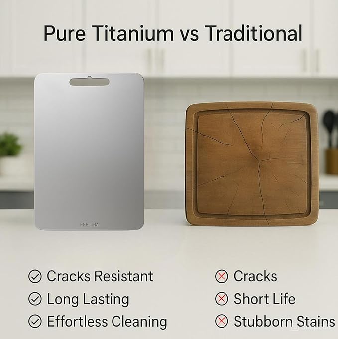 100% Pure Titanium Cutting Board for kitchen, Double sided cutting board, 13.3 x 9 inches, Non-Porous Surface, Kitchen Durable Chopping Boards Perfect for Food Preb, Meat, Vegetables, Fruits