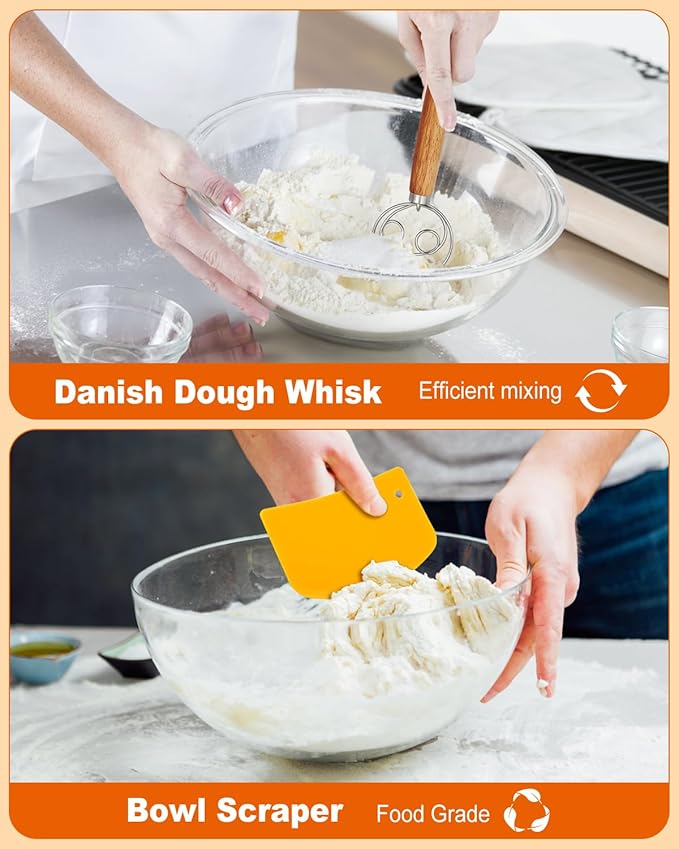 Sourdough Bread Baking Supplies Tools,10 Inch Oval & 9 Inch Round Banneton Bread Proofing Basket Set,Sourdough Starter Kit Gift for Bread Making (white with Starter Jar)