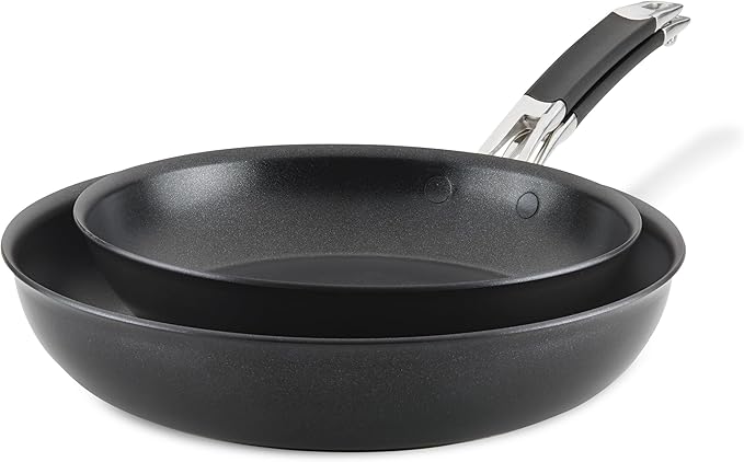 Anolon Smart Stack Hard Anodized Nonstick Frying Pan Set/ Skillet Set - 10 Inch and 12 Inch, Black