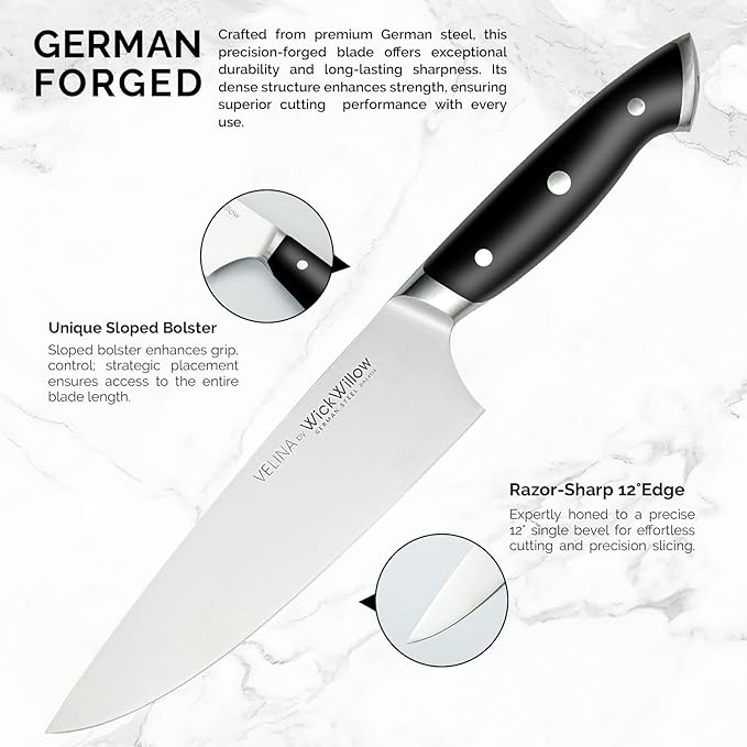 8” Chef Knife – Razor Sharp German Steel DIN1.4116 – All-Purpose Kitchen Knife for Slicing, Dicing & Chopping – Full Tang & Ergonomic Handle – Home Essential Kitchen Knife – Gift Box – Velina series