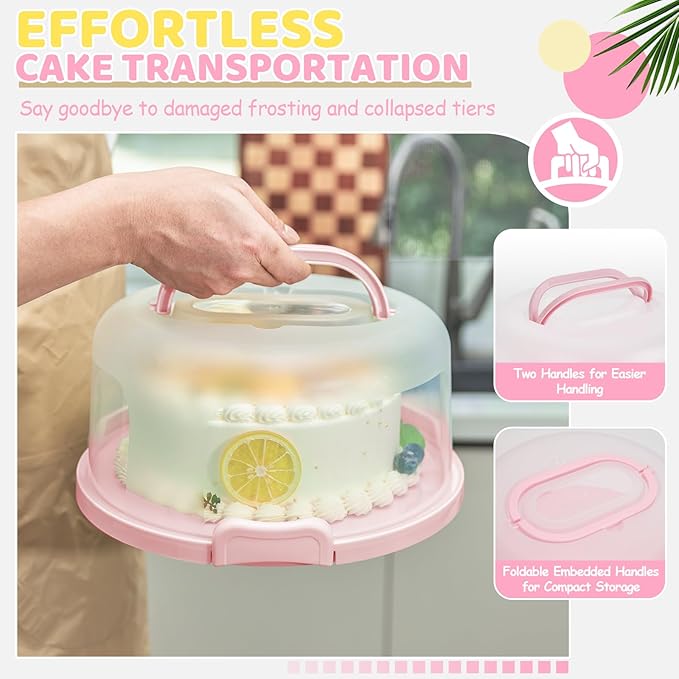 Ohuhu Cake Carrier, BPA-Free Cake Holder Storage Container Cupcake Carrier Keeper - Cake Stand with Lid 2 Handles Portable Round Two Sided Base for Cookies Nuts Fruits for 10 inch Cake Perfect Gifts