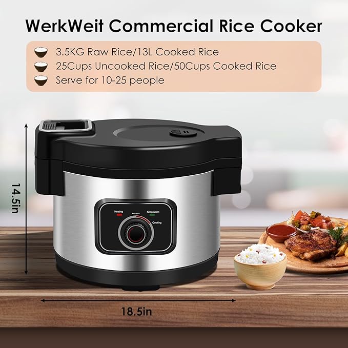 13L Commercial Rice Cooker Large Rice Cooker 50Cup(Cooked)/25Cup (Uncooked), 1850W Rice Cooker for Restaurant Canteen Party Commercial Rice Warmer for 24H