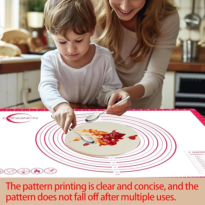 Large Silicone Pastry Mat for Rolling Dough Non Slip Non Stick Silicone Mats for Kitchen Counter 28x20"Red