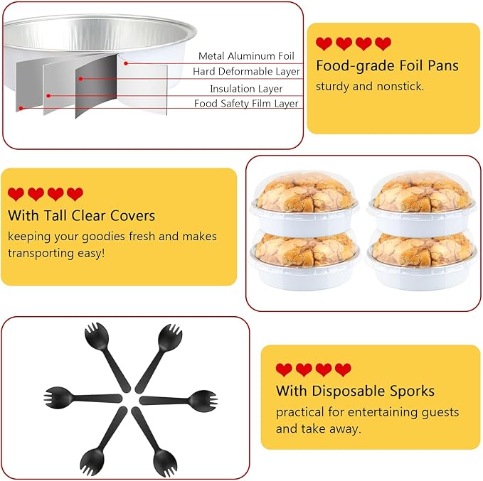 LNYZQUS 4” Small Cake Tins with Lids 50 Pack, Foil Mini Cake Pans,8oz Disposable Ramekins Creme Brulee Baking Cups Individual Mini Pie Contaniers Holders for Wedding Party-White