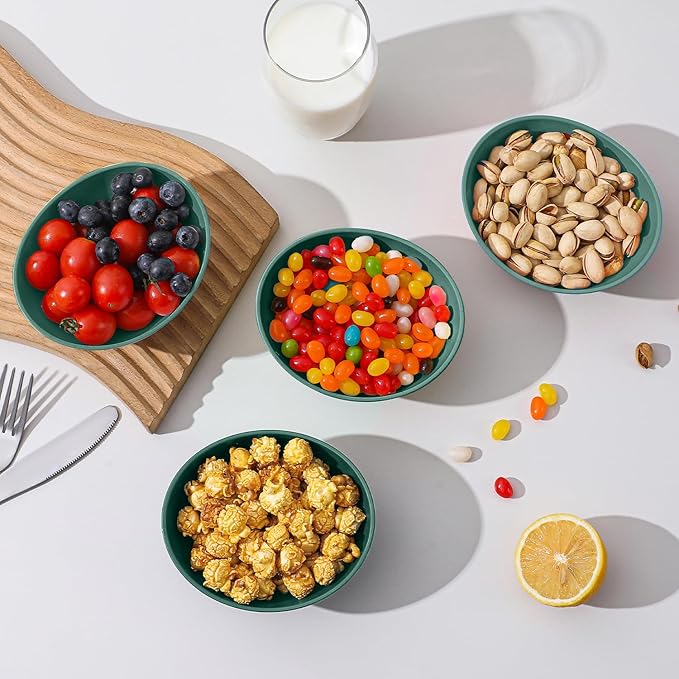 Wheat Straw Bowls, Unbreakable Snack Bowl 4 PCS - 10 OZ, Small Bowl for Snack, Dessert, Dip, Microwave and Dishwasher Safe Mini Bowls Set for Kitchen (Green)