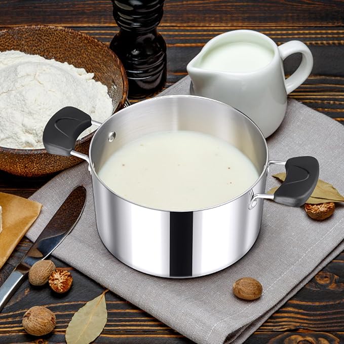 E-far 5Qt Stockpot, 3-Ply Stainless Steel Stock Pot with Glass Lid & Stay-Cool Handles for Cooking Simmering Soup Stew, Heavy Duty Cookware Works w/Induction, Non-toxic & Dishwasher Safe