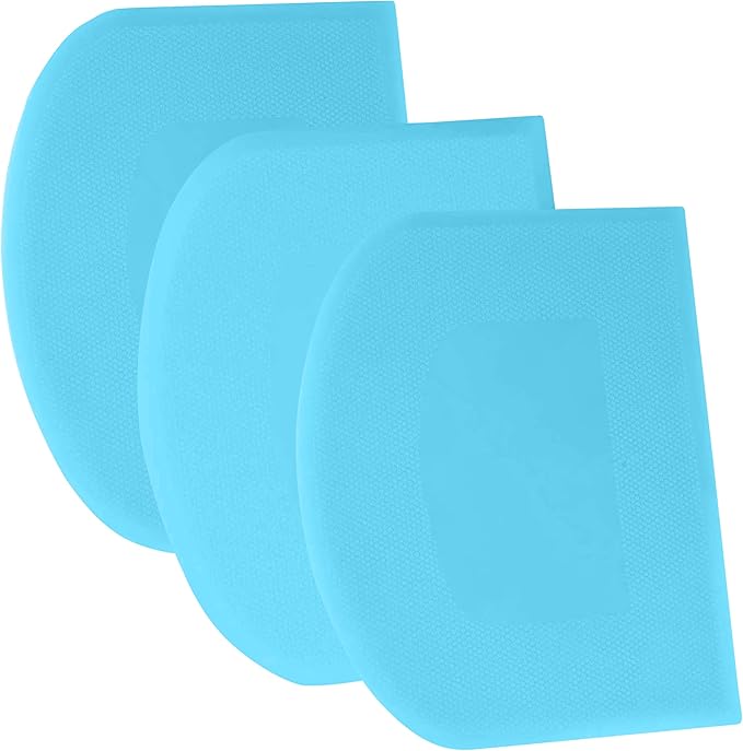 SURDOCA Dough Scraper Bench Scraper - 3P 4.7x3.7" Plastic Flexible Bowl Scraper, Sharp Edge & Angles Cake Scraper. Non-Slip Bakeware Decorating Tools Sculpting & Modeling Tools - Pure Blue