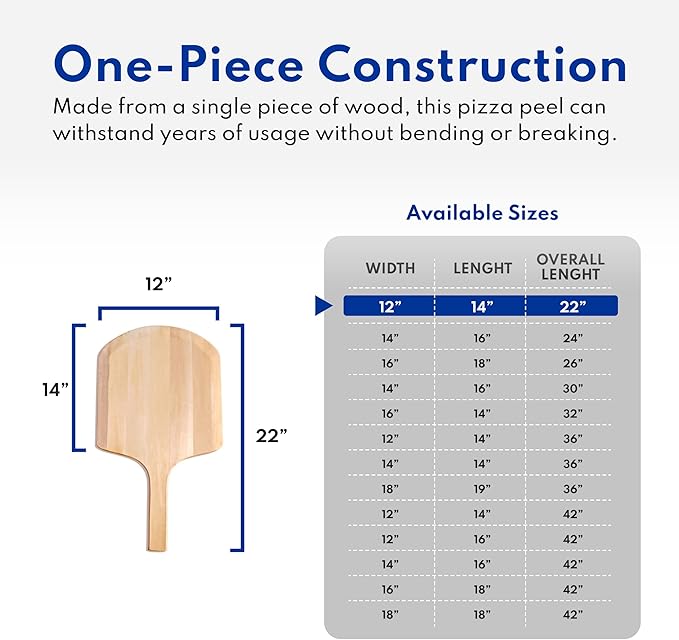 New Star Foodservice 50295 Restaurant-Grade Wooden Pizza Peel, 16" L x 14" W Plate, with 10" L Wooden Handle, 24" Overall Length