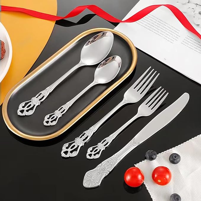 Silverware Set for 2, MIKIWAY 10 Pieces Stainless Steel Flatware Set, Cutlery Tableware Set, Kitchen Utensils Set Include Spoons And Forks Set, Mirror Polished, Dishwasher Safe