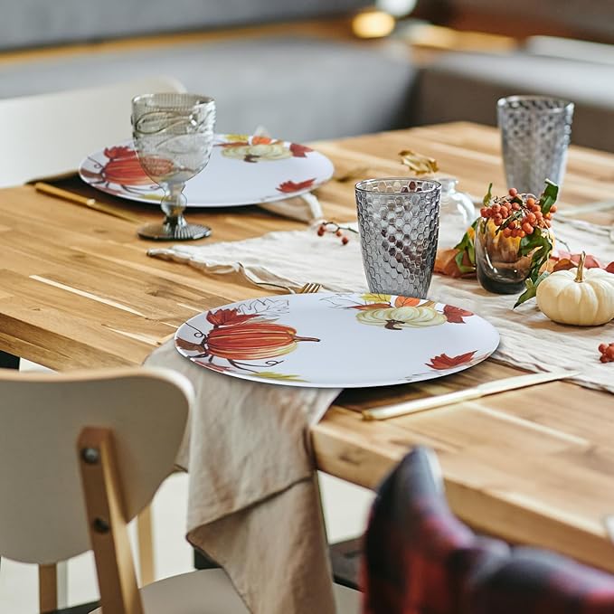 12pcs Melamine Dinner Plates,10 Inch Pumpkin & Autumn Leaf Decorations Plate,Reusable Melamine Dishes Set for Thanksgiving & Fall Decor Party, Ideal for Salad,Dessert,Fruit and Cakes