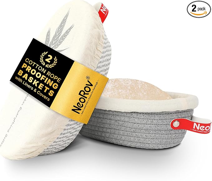 Banneton Bread Proofing Basket Set - 2X Oval Sourdough Proofing Baskets - Sourdough Proofing Bowls Bread Baking Supplies With Liner & Cloth Cover - Cotton Rope Banneton Basket for Baking
