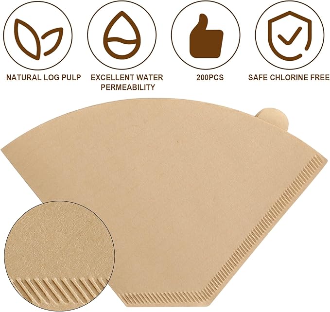XINRUI 200 PCS #4 Cone Coffee Filter for Ninja Dual Brew Coffee Maker, Disposable 8-12 Cups Coffee Paper Filters Natural Brown Unbleached Coffee Filters for Pour Over and Drip Coffee Maker