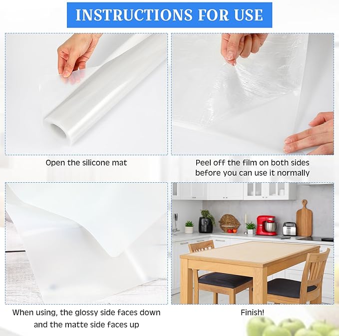 Hushee Silicone Mats for Kitchen Counter in Roll 120'' x 24'' Nonslip Cuttable Heat Resistant Mat for Kitchen Countertop Placemat(Transparent)