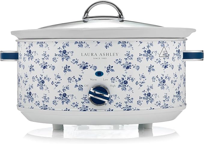 Laura Ashley Slow Cooker 6.8 Quart - Large Slow Cooker 6.8 QT for 8 to 10 People - Energy Efficient Slow Cookers with 3 Heat Settings - Dishwasher Safe Removeable Ceramic Crock & Tempered Glass Lid