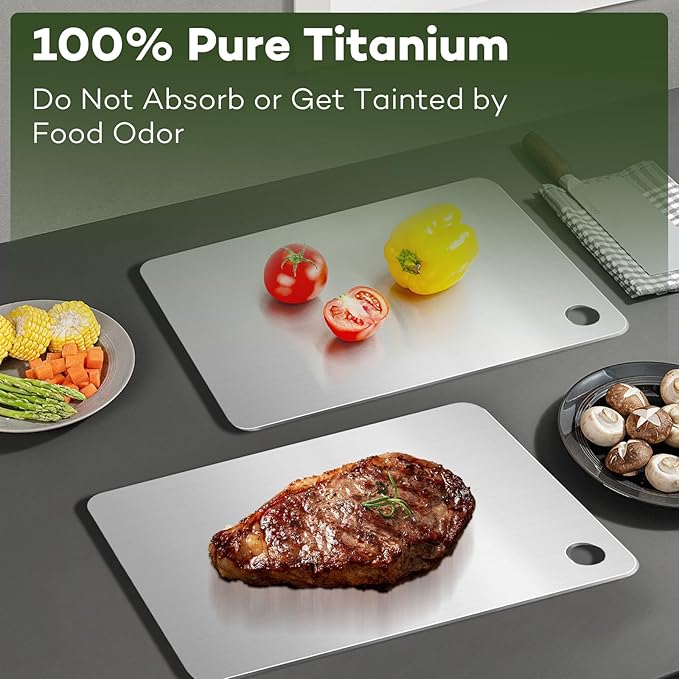 Titanium Cutting Board 0.08" Thick - 100% Pure GR1 Titanium Cutting Boards for Kitchen |Durable and Double-Sided Cutting Boards for Meat, Fruits and Vegetables | Dishwasher Safe (15" x 10" x 0.08")