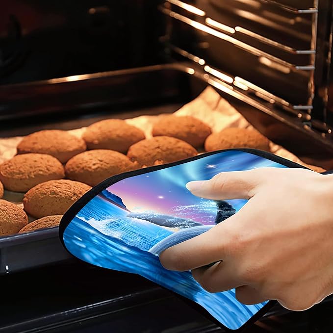 Whale with Aurora on Starry Pot Holders 2 PCS for Kitchen, Heat Resistant Hot Pads for Cooking Grilling Baking BBQ, Pot Holders for Women Cook Essentials Accessories Home Microwave