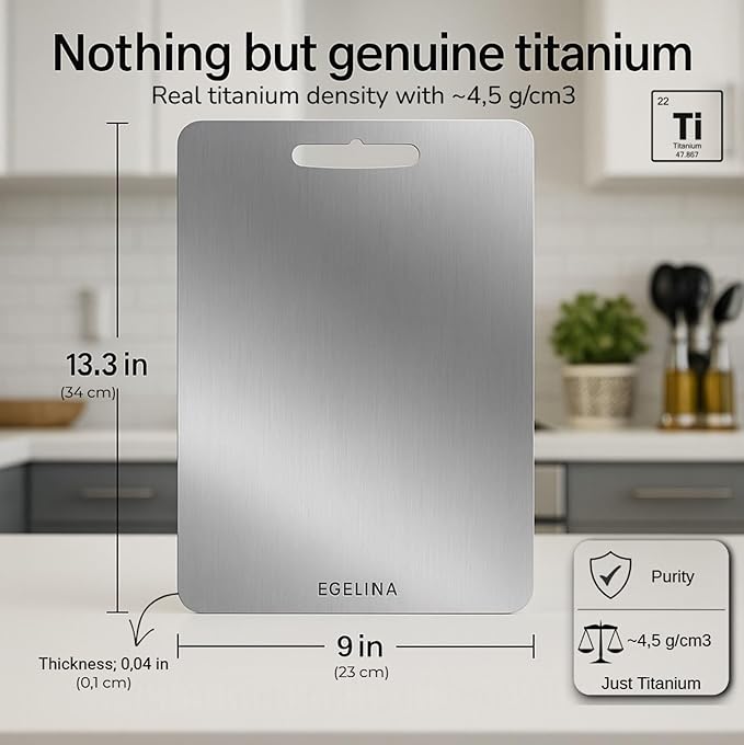 100% Pure Titanium Cutting Board for kitchen, Double sided cutting board, 13.3 x 9 inches, Non-Porous Surface, Kitchen Durable Chopping Boards Perfect for Food Preb, Meat, Vegetables, Fruits