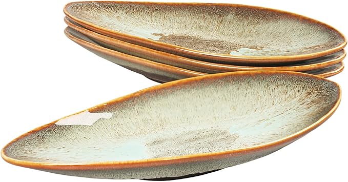 Ceramic Dinner Plates Set of 4, for Bread, Pasta, Salad, sushi - Microwave, Oven and Dishwasher Safe, Scratch Resistant durable Brown Brown reactive glaze