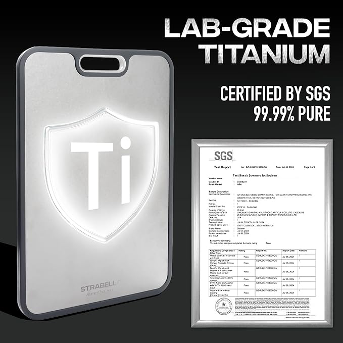 100% Pure Titanium Cutting Board - Double Sided Titanium Cutting Boards For Kitchen - Dishwasher Safe Large Cutting Board for Cutting Meats, Fruits, Vegetables