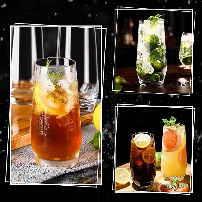 Highball Glasses Set of 4,Tall Drinking Glasses 18oz,Clear Cocktail Glass Cup Water Glasses Mojito Glassware for Juice,Beverage,Restaurant