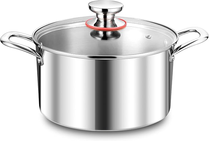 Herogo 4.5 Quart Stock Pot, Tri-Ply Cooking Pot with Lid, 18/10 Stainless Steel Pasta Stockpot with Handles, 4.5 QT Stockpot for Induction Electric Gas Stove, Dishwasher Safe