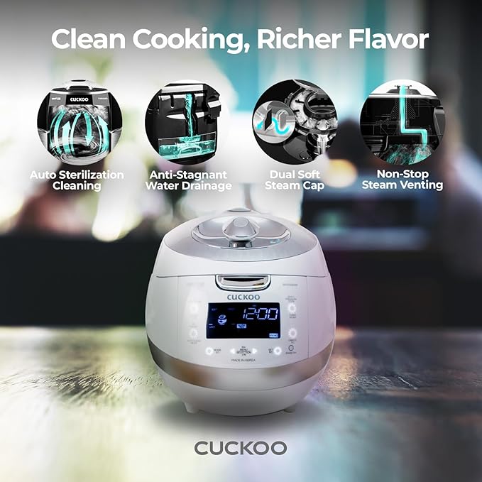 CUCKOO CRP-BHSS0609F 6-Cup (Uncooked) / 12-Cup (Cooked) Induction Heating Pressure Rice Cooker with Nonstick Inner Pot, 16 Menu Modes, Fuzzy Logic Tech, 3 Voice Guide, Auto Clean (White)