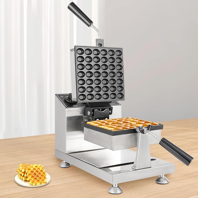 1200W Commercial Mini Pancake Maker, 42 Grids Electric Waffle Maker Non-Stick Stainless Steel Belgian Waffle Iron w/Time & Temper Adjustable|180° Rotating, Large Waffle Machine for Restaurant