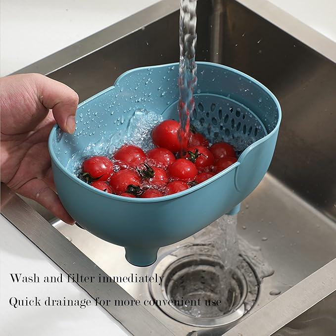 2PCS Vegetables Washing Basket Elephant Drainage Basket Fruit Basket for Draining Pasta Noodles Kitchen (Green & Gray)