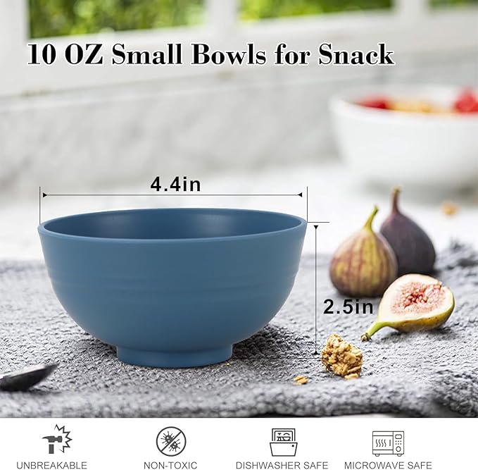 wheat straw small bowls 10oz set of 8 - Unbreakable Dessert Bowls set for kids - Mini Bowls for Ice Cream,Snack and Fruits - Microwave & Dishwasher Safe Appetizer Bowls