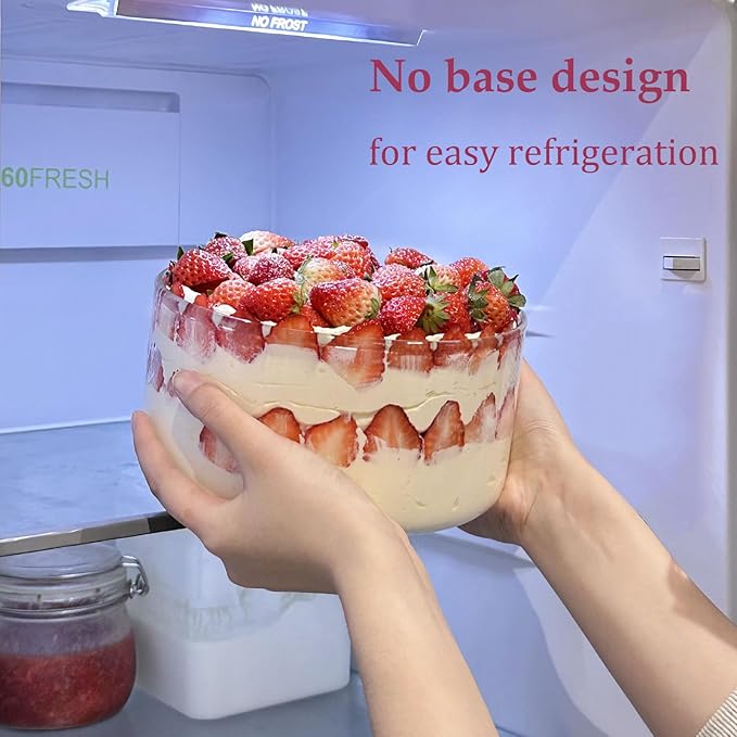104oz Large Glass Trifle Bowl with Lid, Modern Design Clear Glass Round Dessert Centerpiece Serving Bowl for Laying Ice Cream Cakes, Salad, Fruit, Microwave & Dishwasher Safe