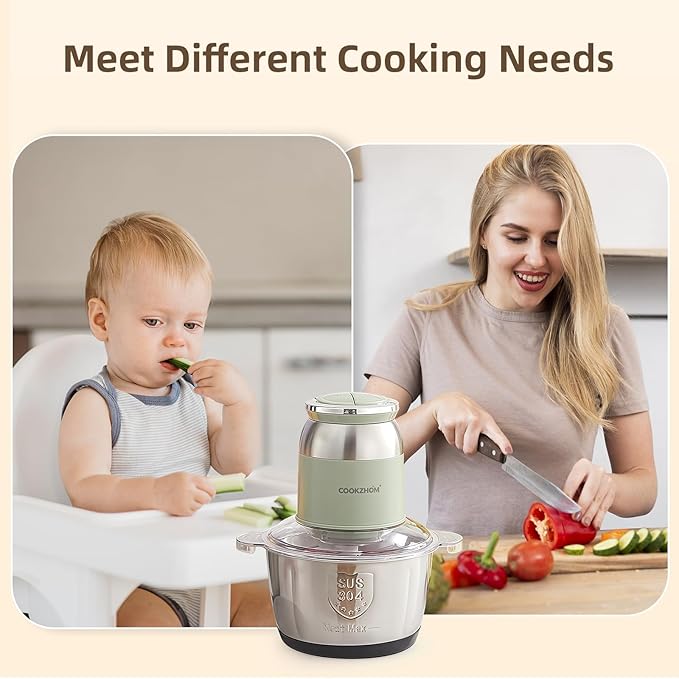 Green Food Processor,500W Electric Meat Grinder with 8 Cup Stainless Steel Bowl and 4 Sharp Blades, Food Chopper & Vegetable Chopper for home use,Meat Processor, Vegetables, Fruits and Nuts