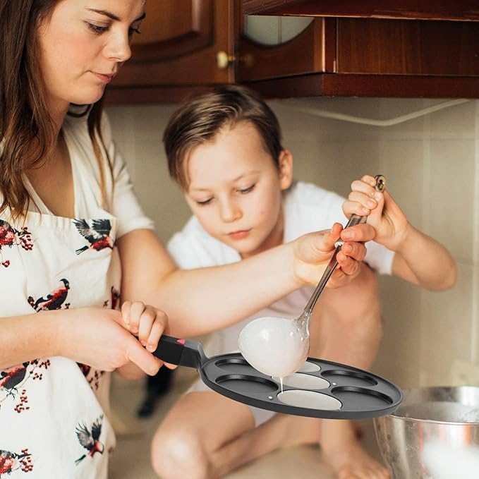 Pancake Pan Maker Nonstick Induction Compatible, 10.5 Inch Mini Non Stick Silver Dollar Grill Blini Griddle Crepe Pan,7 Molds Cake Egg Cooker Skillet for Kids Gifts